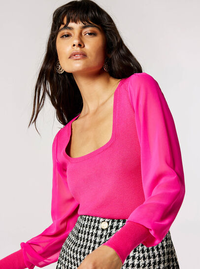 Chiffon Sleeve Knitted Jumper