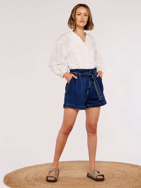 Denim Paperbag Shorts, Blue, large