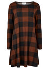 Gingham Long Sleeve Swing Dress, Rust, large
