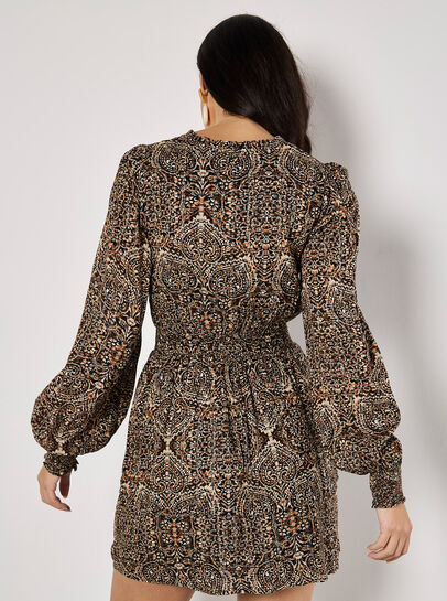 Batik Print Tiered Mini Dress