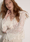 Lace Ruffle Cardigan, Cream, large