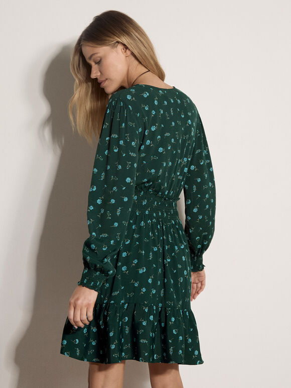 Vintage Floral Crepe Mini Dress, Green, large