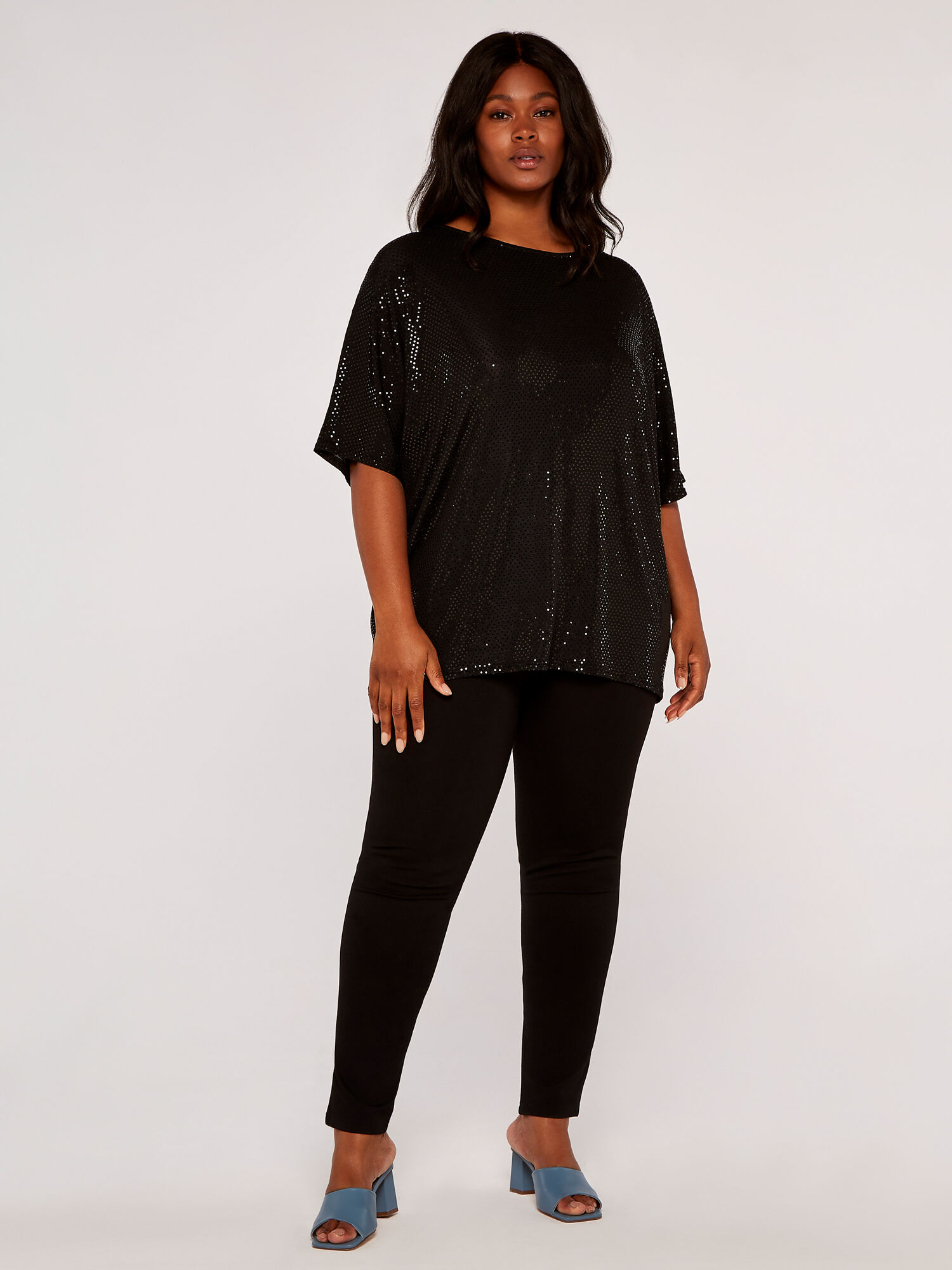 Curve Mini Sequin Batwing Top Apricot Clothing