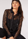 Geometric Guipure Lace Shirt, Black, large
