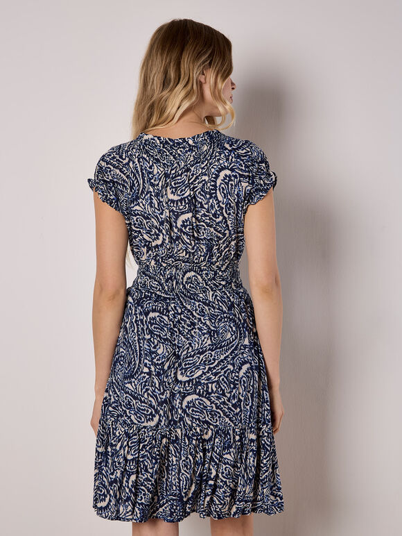 Paisley Milkmaid Mini Dress, Navy, large
