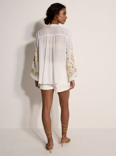 Paisley Embroidered Bell Sleeve Blouse