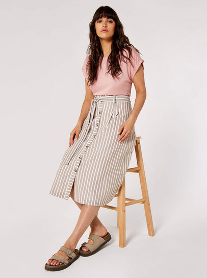 Striped Button Midi Skirt