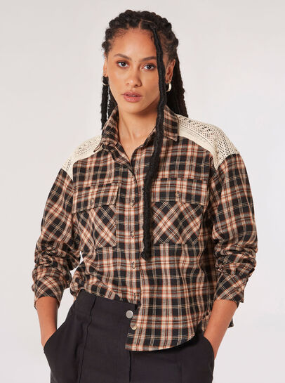 Crochet Detail Cropped Checked Shirt