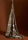 Printed Satin Scarf, Brown, large