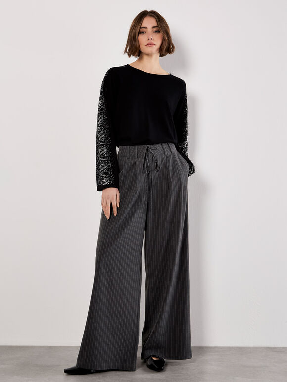 Diamante Snakeskin Sparkle Jumper, Black, large
