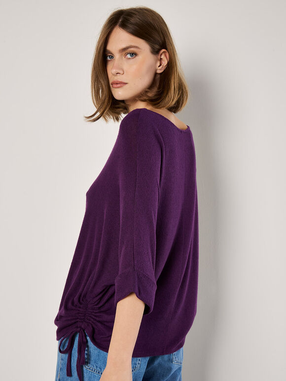 Soft Touch Drawstring Knit Top, Purple, large