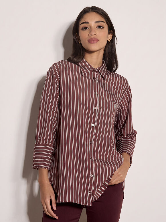 Oversized Stripe Shirt, Burgundy, large