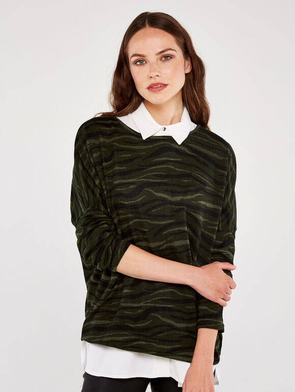 Abstract Zebra Oversize Top, Green, large
