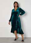 Curve Velvet Wrap Midi Dress, Green, large