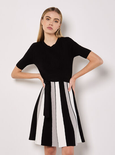 Monochrome Stripe Knitted Mini Dress