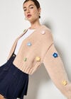Applique Daisies Chunky Knit Cardigan, Stone, large