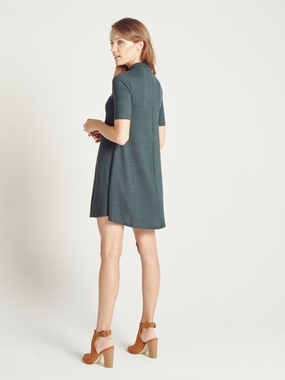 High Neck Swing Dress, Green, large