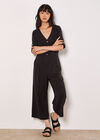 Wide Leg Culotte Jumpsuit, Black, large