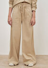 Paper Bag Waist Wide Leg Trousers, Stone, large