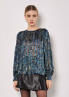 Paisley Sparkle Self Stripe Blouse, Navy, large