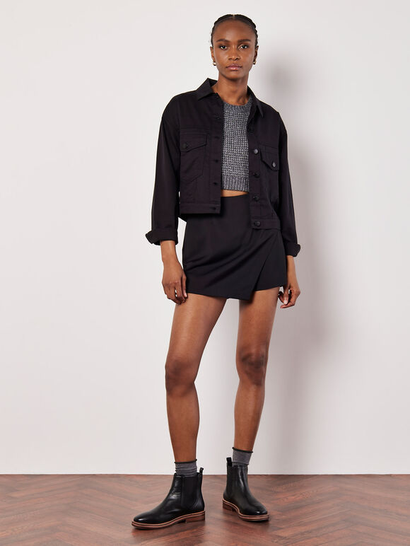 Tailored Woven Mini Skort, Black, large