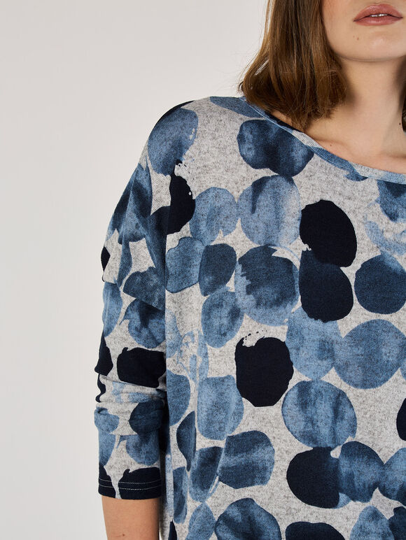 Abstract Circles Oversized Top, Navy, large