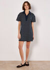 Cotton Stripe Polo Mini Dress, Navy, large