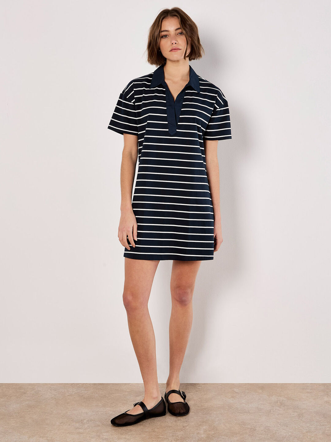 Cotton Stripe Polo Mini Dress Apricot Clothing