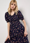 Ditsy Floral Milkmaid Midi Dress, Navy, large