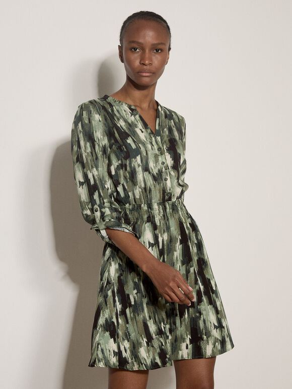 Abstract Print Utility Mini Dress, Green, large