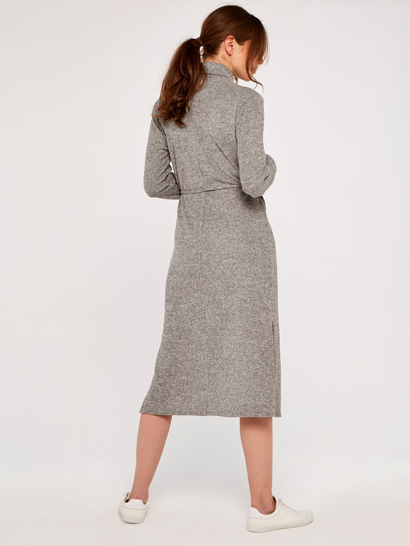 Ribbed Roll Neck Dress, Grey, large