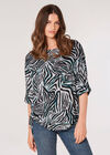 Zebra Print Ruched Side Top, Grey, large