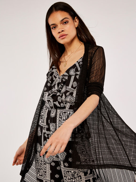 Mesh Waterfall Cardigan, Black, large