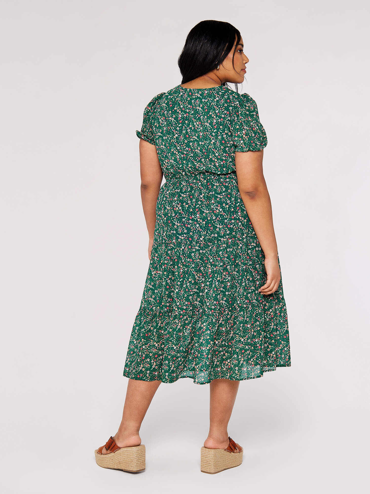 Curve Floral Smock Dress Apricot Clothing