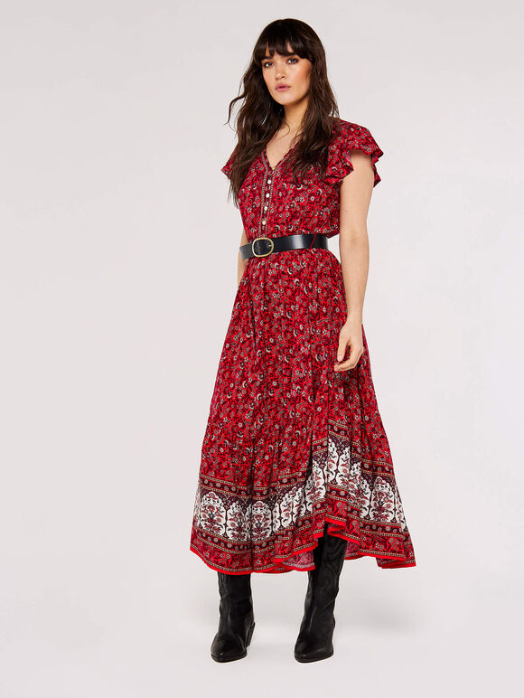 Sarasa Floral Midaxi Dress, Red, large