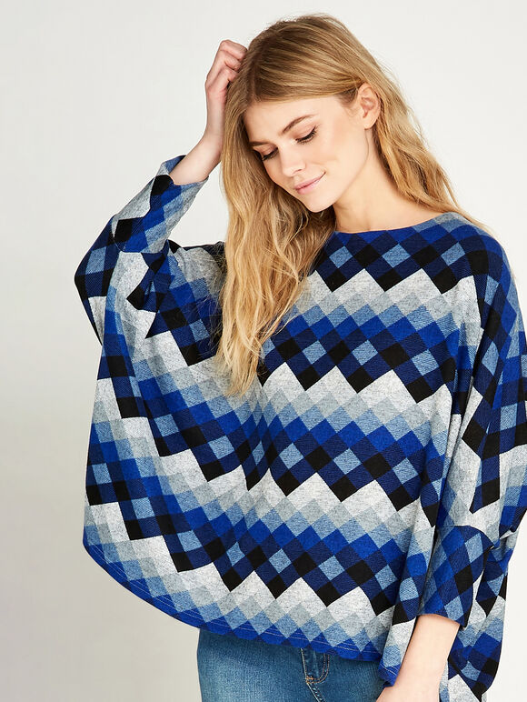 Diamond Stripes Oversized Top, Blue, large