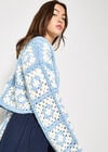 Hand-Knit Crochet Squares Cardigan, Blue, large