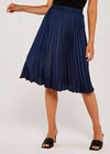 Pleated Satin Crepe Skirt, Navy, large