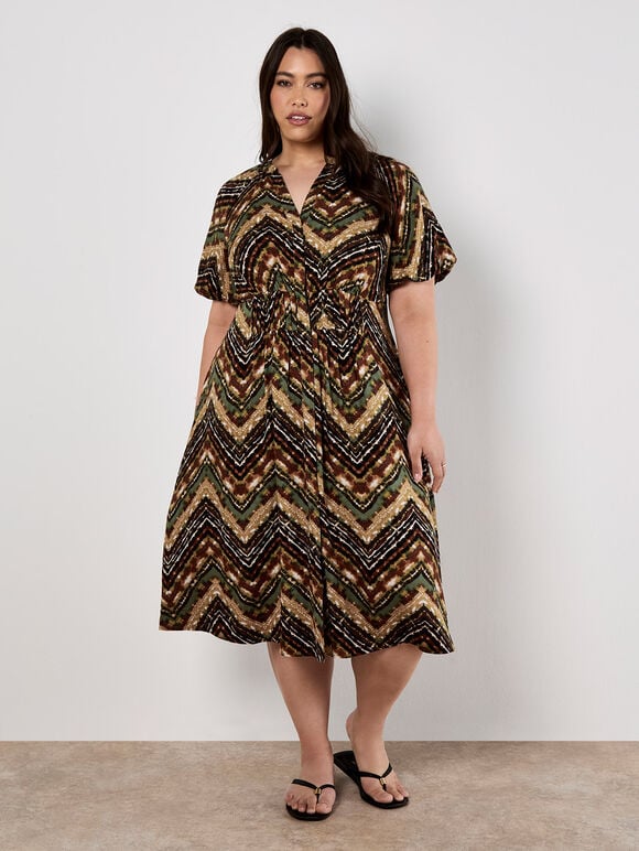 Curve Tie Dye Chevron Midi Dress, Rust, large