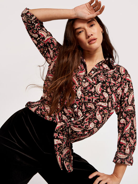 Watercolour Paisley  Top, Black, large