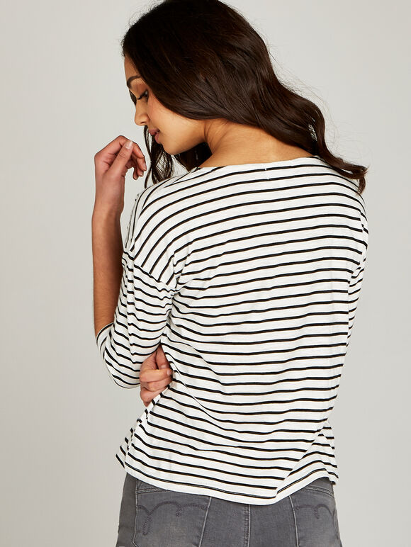 Nautical Stripe Slub Boxy Top, Black, large