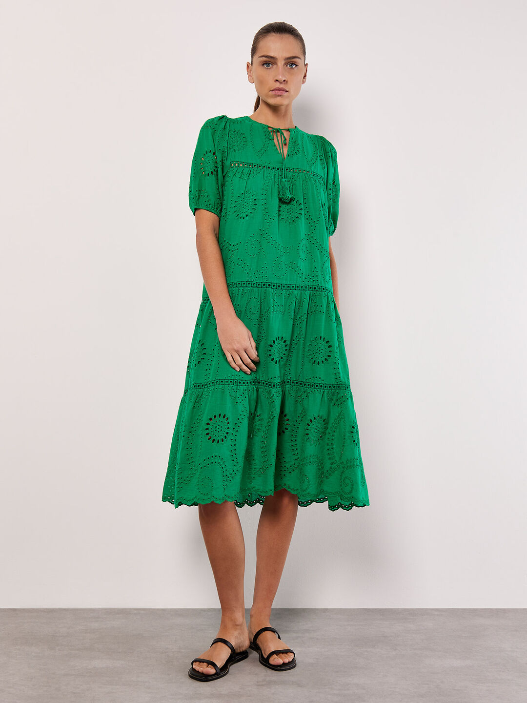 Image of Cotton Broderie Tiered Midi Dress