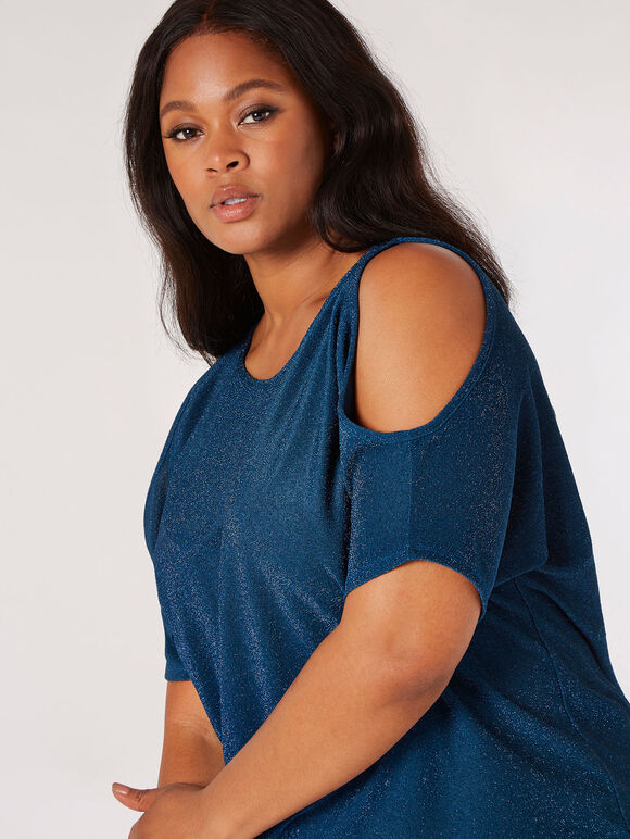 Curve Sparkle Cold Shoulder Top, Teal, large