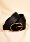 Leather Gold Buckle Belt, Black, large