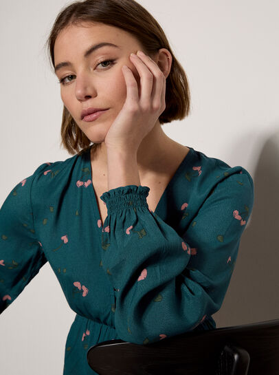 Cherry Print Crepe Mini Dress