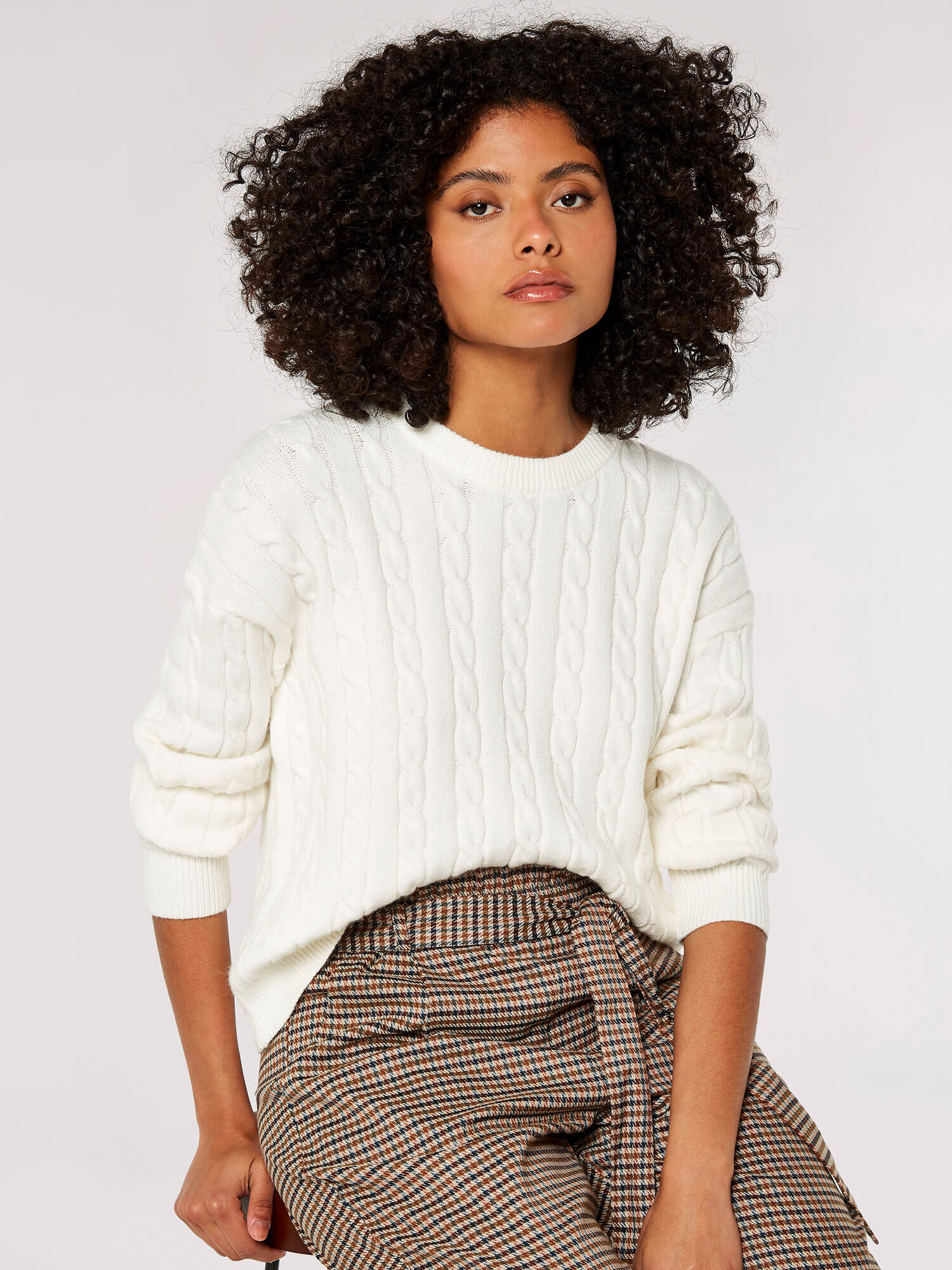 Aran Cable Knit Jumper Apricot Clothing