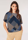 Geometric Patchwork Textured T-Shirt, Navy, large
