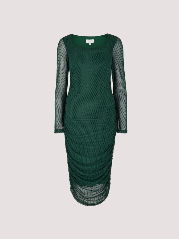 Micro Dot  Bodycon Dress, Green, large