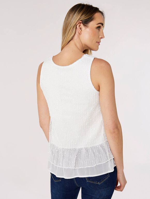 Crochet Layered Top, White, large