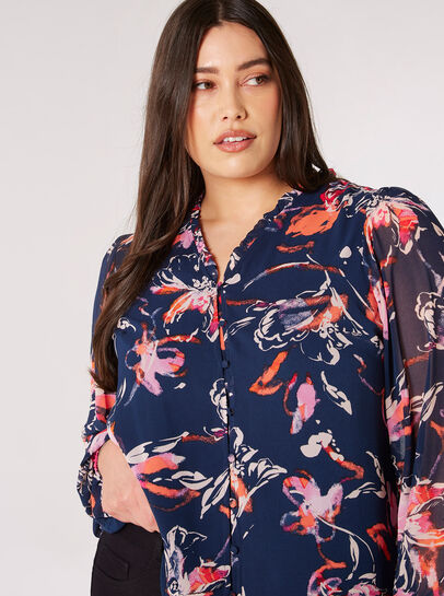 Curve Watercolour Floral Chiffon Blouse